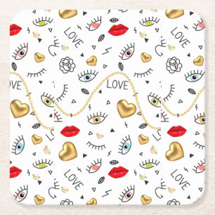 PATTER, AUGEN, LIPPEN UND GOLD RECHTECKIGER PAPPUNTERSETZER