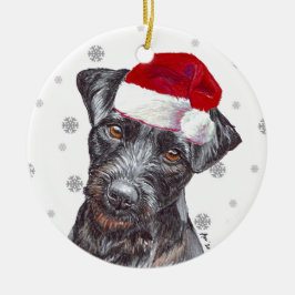 Patterdale Terrier - Weihnachtsmannmütze Christmas Keramik Ornament