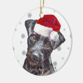 Patterdale Terrier - Weihnachtsmannmütze Christmas Keramik Ornament (Links)