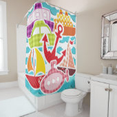 Patterierte Boote, U-Boote, Segelboote, Schlepper Duschvorhang (Beispiel)