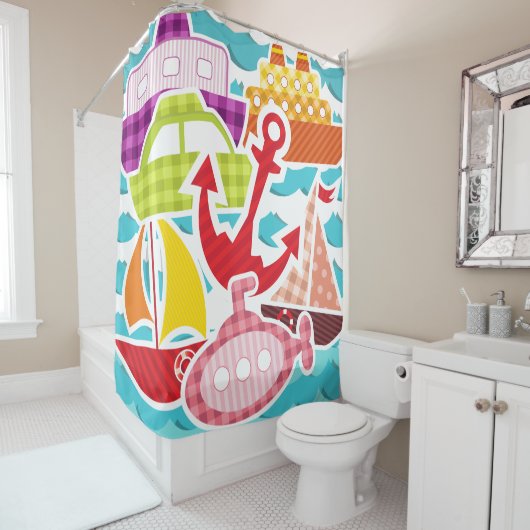 Patterierte Boote, U-Boote, Segelboote, Schlepper Duschvorhang (Beispiel)