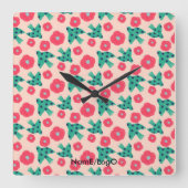 pattern_8_camellia und bird_2 quadratische wanduhr (Vorderseite)