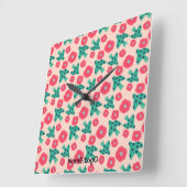 pattern_8_camellia und bird_2 quadratische wanduhr (Winkel)