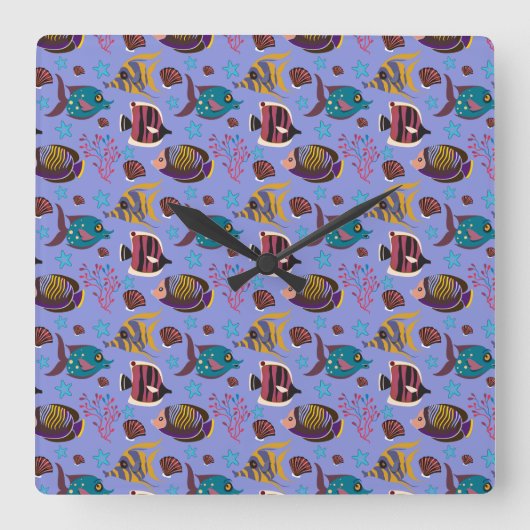 Pattern-Aquatic Ocean Underwater Quadratische Wanduhr (Vorderseite)