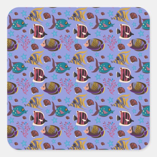 Pattern-Aquatic Ocean Underwater Quadratischer Aufkleber (Vorderseite)