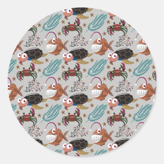 Pattern-Aquatic Ocean Underwater Runder Aufkleber (Vorderseite)