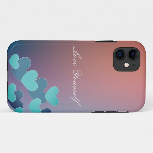 Pattern blaue Herzen iPhone Case (Rückseite (Horizontal))