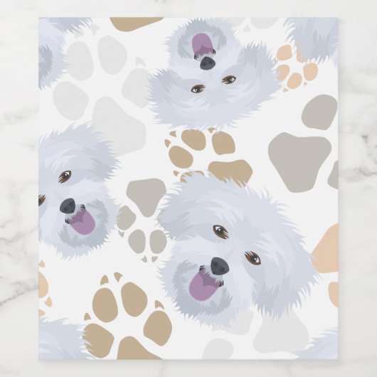 Pattern Dog Paws Maltese Weinetikett (Einzelnes Label)