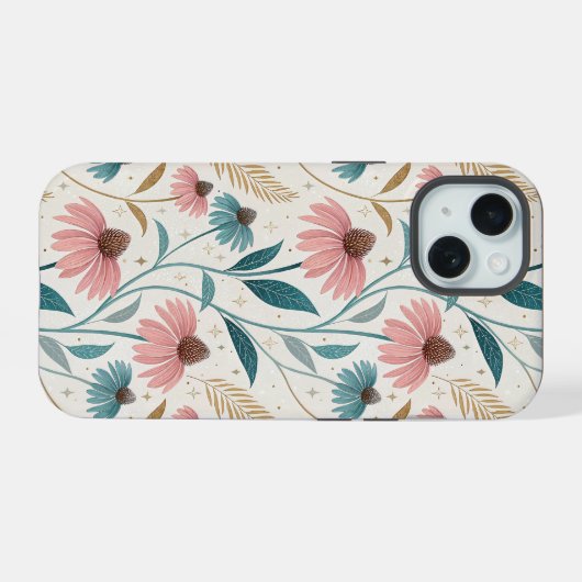 Pattern Echineceas Glitter iPhone 15 Hülle (Rückseite (Horizontal))
