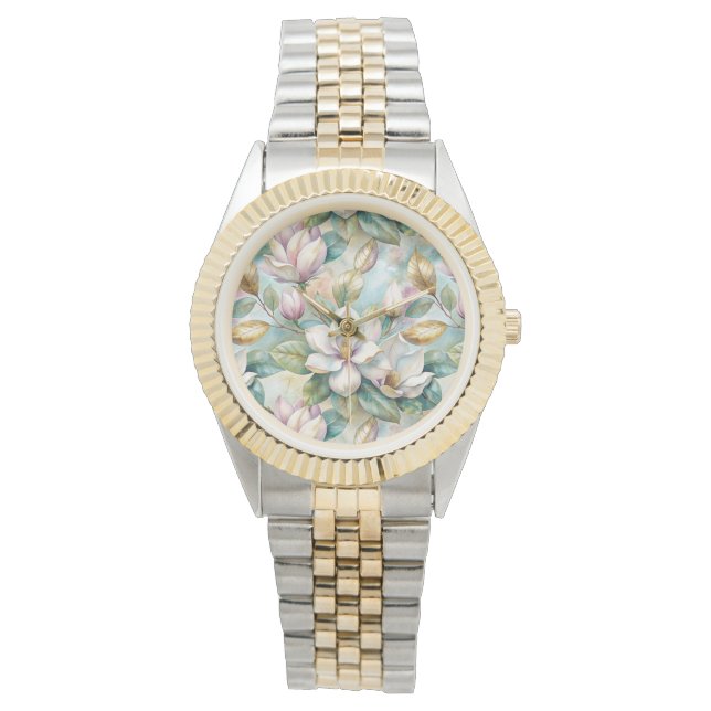 Pattern Elegant Magnolia Flowers Armbanduhr (Vorderseite)