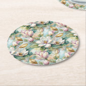 Pattern Elegant Magnolia Flowers Runder Pappuntersetzer (Angewinkelt)
