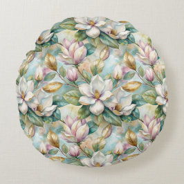 Pattern Elegant Magnolia Flowers Rundes Kissen