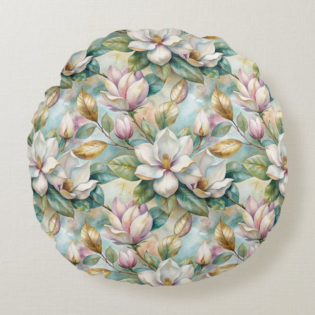 Pattern Elegant Magnolia Flowers Rundes Kissen (Vorderseite)