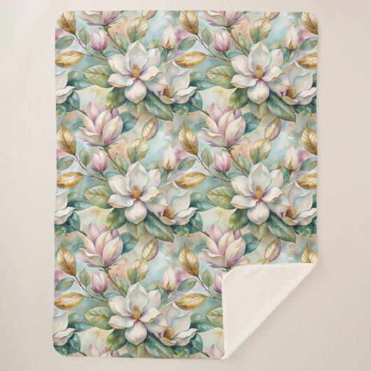 Pattern Elegant Magnolia Flowers Sherpadecke (Vorderseite)