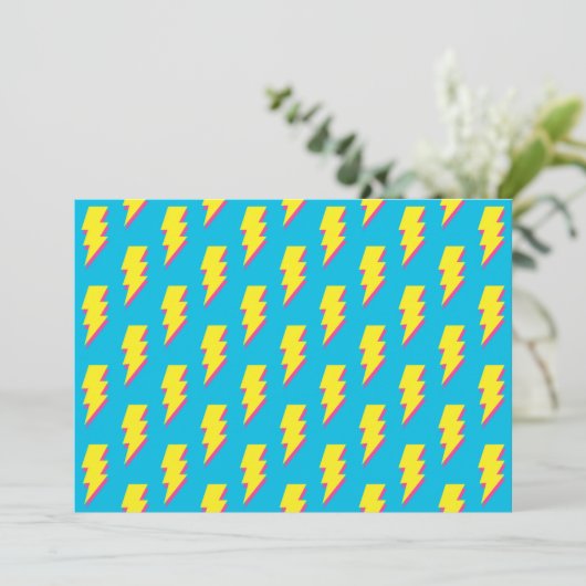 Pattern Fun Blue Yellow Bolt Neon Retro der 80er/9 Einladung (Stehend Vorderseite)