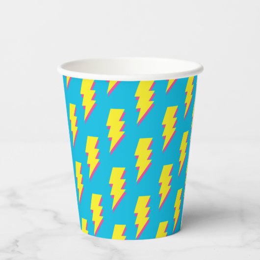 Pattern Fun Blue Yellow Bolt Neon Retro der 80er/9 Pappbecher (Rückseite)