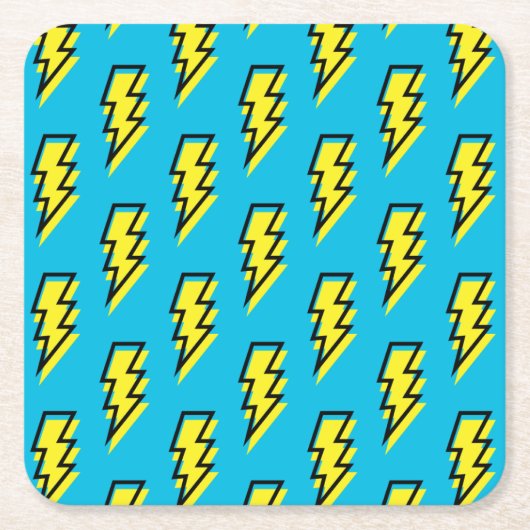 Pattern Fun Blue Yellow Bolt Neon Retro der 80er/9 Rechteckiger Pappuntersetzer (Vorderseite)