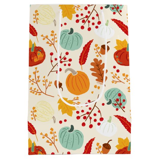 Pattern für Herbstpumpen und Blätter Mittlere Geschenktüte (Rückseite)