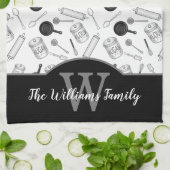 Pattern für Küchenwerkzeuge Monogramm - Schwarz| w Geschirrtuch (Gefaltet)