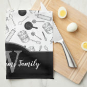 Pattern für Küchenwerkzeuge Monogramm - Schwarz| w Geschirrtuch (Viertel Falte)