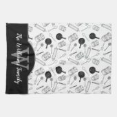 Pattern für Küchenwerkzeuge Monogramm - Schwarz| w Geschirrtuch (Horizontal)