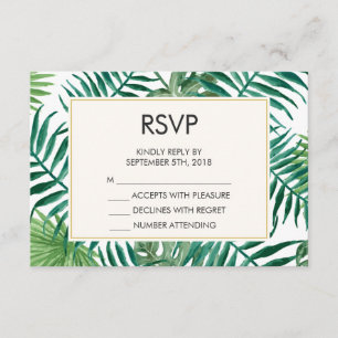 Pattern für tropische Blätter Hochzeitsszenario RSVP Karte