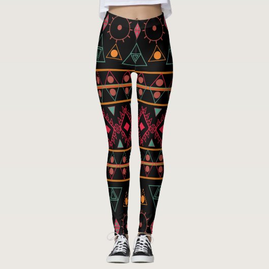 Pattern Geometric Vintag Trendy Stilvoll farbig Leggings (Vorderseite)