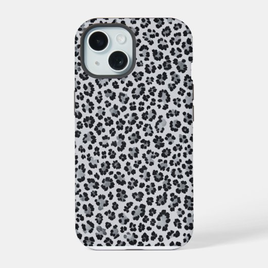 Pattern Gray Leopard Print iPhone 15 Hülle (Rückseite)