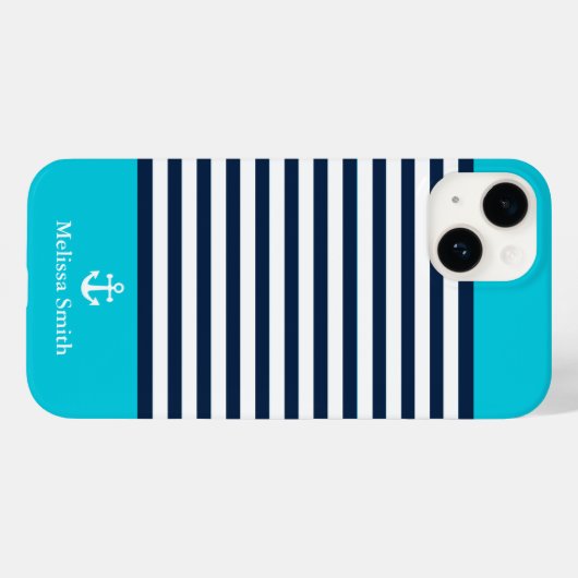 Pattern Navy blue and white bands Blue background Case-Mate iPhone Hülle (Rückseite (Horizontal))