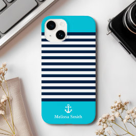 Pattern Navy blue and white bands Blue background Case-Mate iPhone 14 Hülle