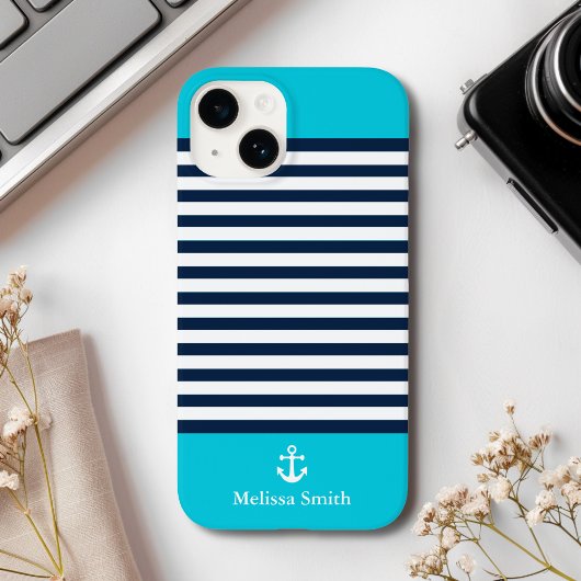 Pattern Navy blue and white bands Blue background Case-Mate iPhone Hülle