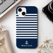 Pattern Navy blue and white bands Blue Navy Case-Mate iPhone Hülle