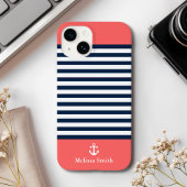 Pattern Navy blue and white bands Orange Case-Mate iPhone Hülle