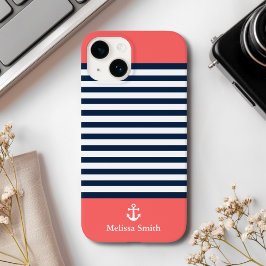 Pattern Navy blue and white bands Orange Case-Mate iPhone 14 Hülle