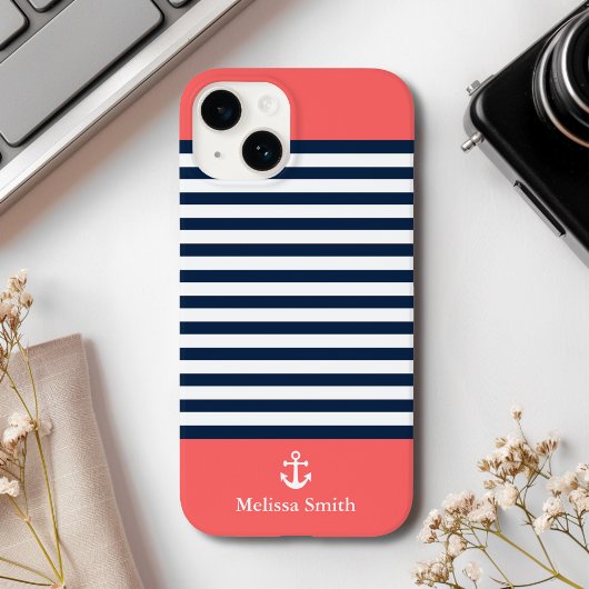 Pattern Navy blue and white bands Orange Case-Mate iPhone Hülle