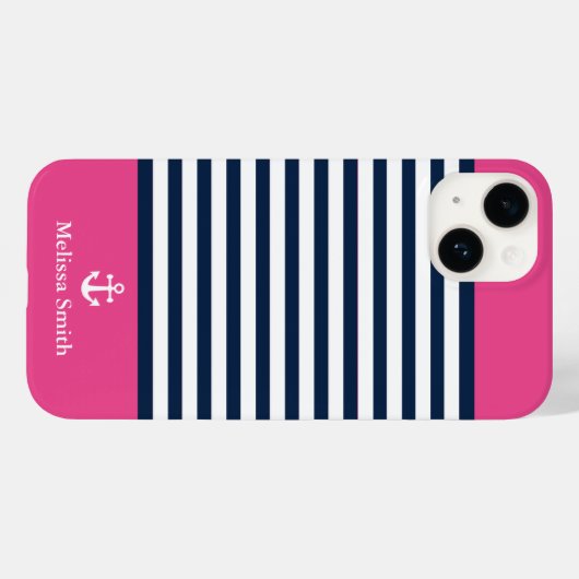 Pattern Navy blue and white bands pink background Case-Mate iPhone Hülle (Rückseite (Horizontal))