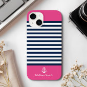 Pattern Navy blue and white bands pink background Case-Mate iPhone Hülle
