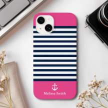 Pattern Navy blue and white bands pink background