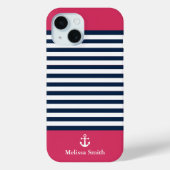 Pattern Navy blue and white bands Red background Case-Mate iPhone Hülle (Rückseite)