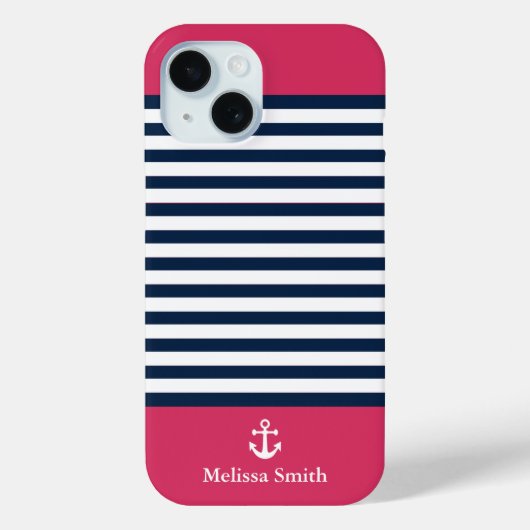 Pattern Navy blue and white bands Red background Case-Mate iPhone Hülle (Rückseite)