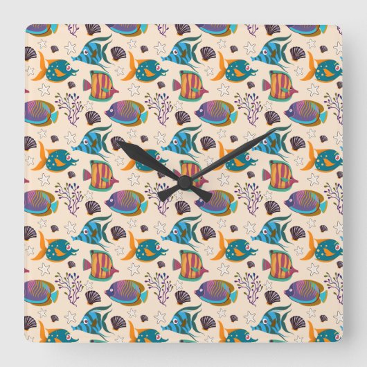 Pattern Ocean Underwater Quadratische Wanduhr (Vorderseite)