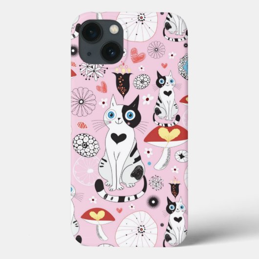 pattern of cats and flowers Case-Mate iPhone hülle (Rückseite)