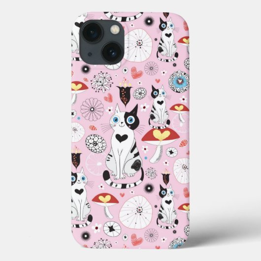 pattern of cats and flowers Case-Mate iPhone hülle (Rückseite)