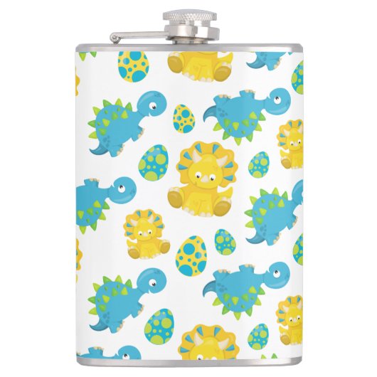 Pattern of Dinosaurs, Cute Dinosaurs, Baby Dino Flachmann (Vorderseite)