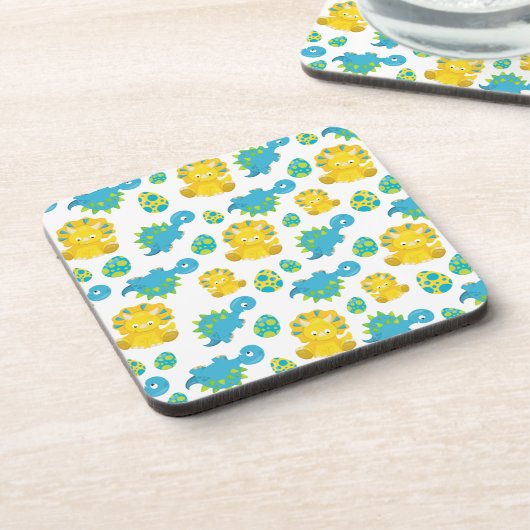 Pattern of Dinosaurs, Cute Dinosaurs, Baby Dino Getränkeuntersetzer (Linke Seite)