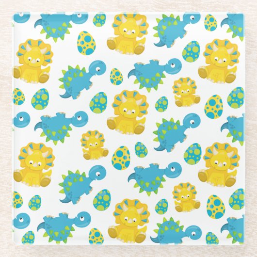 Pattern of Dinosaurs, Cute Dinosaurs, Baby Dino Glasuntersetzer (Vorderseite)