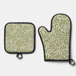 Pattern of green leafy branches  ofenhandschuh & Topflappen-Set