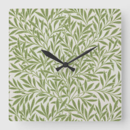 Pattern of green leafy branches  quadratische wanduhr