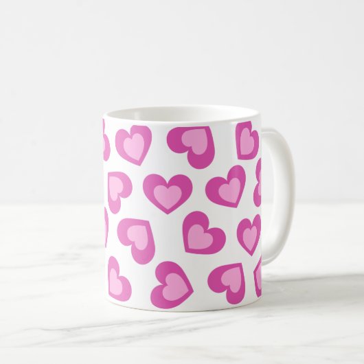 Pattern of Hearts Stylish Modern White Pink Chic  Kaffeetasse (VorderseiteRechts)