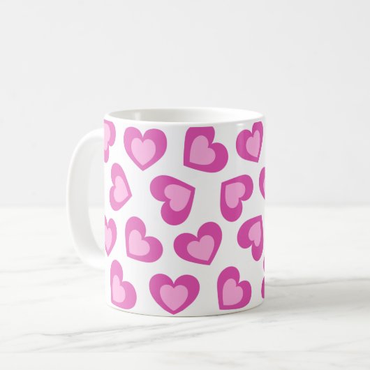 Pattern of Hearts Stylish Modern White Pink Chic  Kaffeetasse (Vorderseite Links)